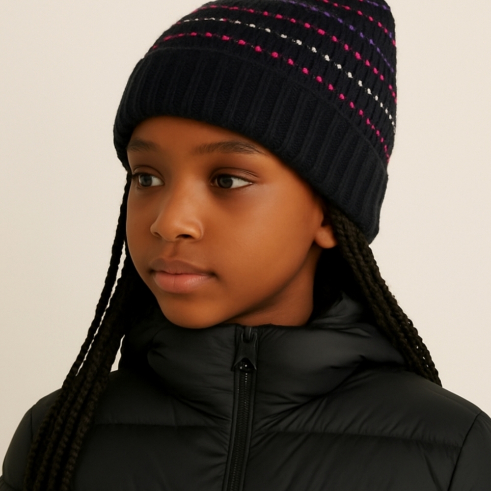 Bogner Kids New Wool Heart Beanie Black Pink Gold Girls One Size